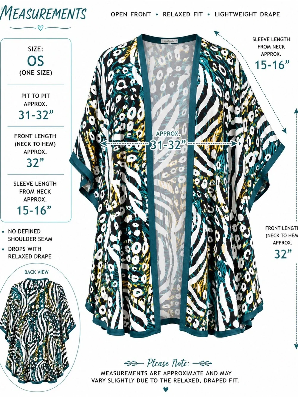 Janice Apparel Abstract Animal Print Kimono Duster OS Boho
